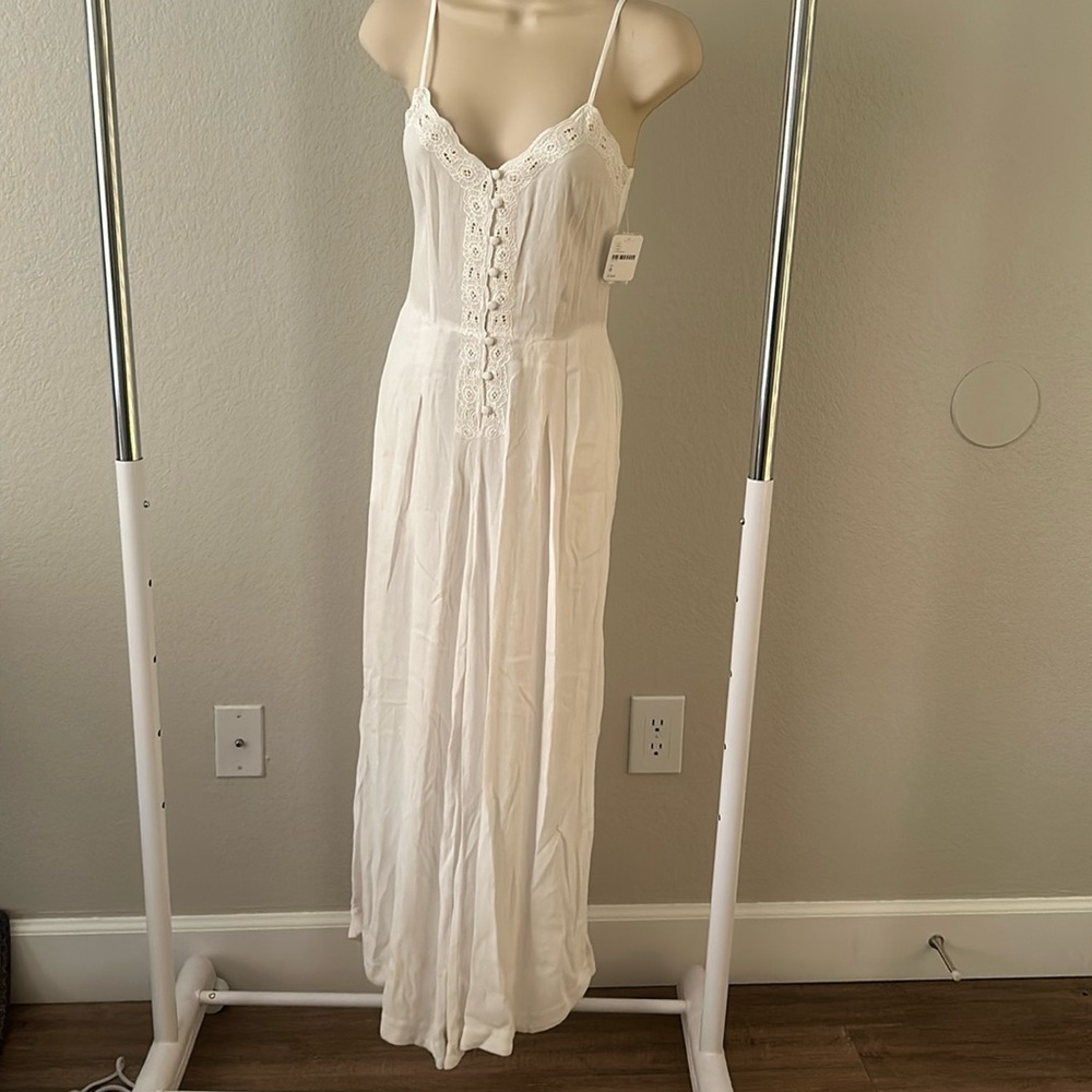 Free People White Lace Trim Jumpsuit